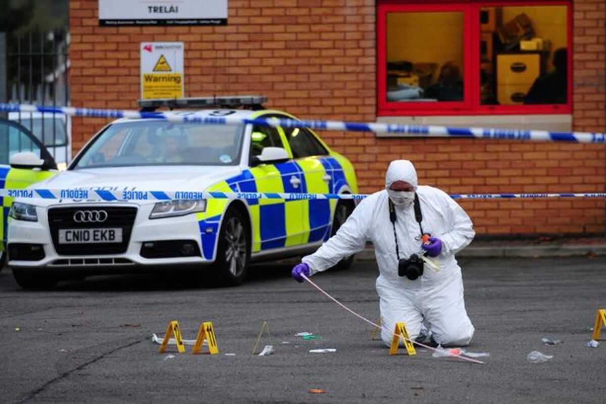 Specialist assessing a biohazard scene before blood clean up