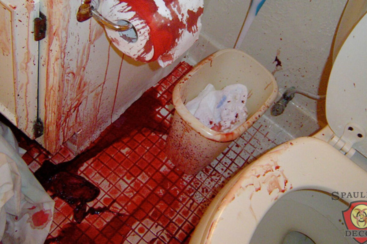 Severe blood contamination requiring controlled specialist cleaning