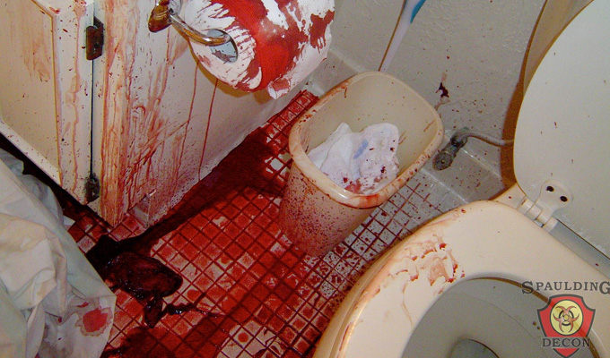 Blood clean up task example contaminated bathroom