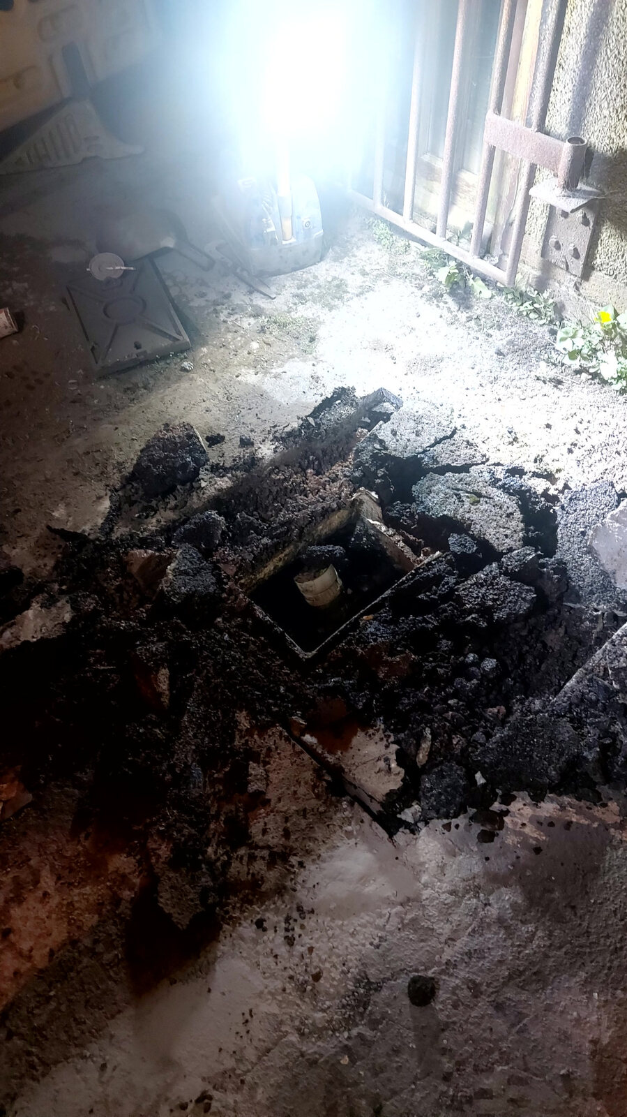 Fire damaged room during difficult property clearance and restoration preparation in Ireland