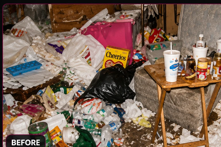 Before gross filth cleaning in Dublin cluttered room