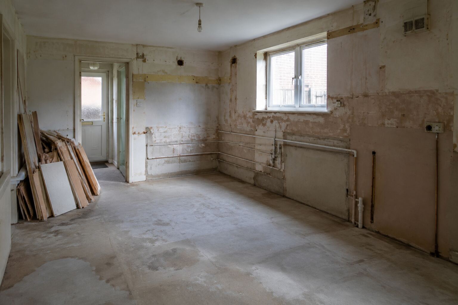 Stripped-out kitchen prepared for property restoration in Ireland